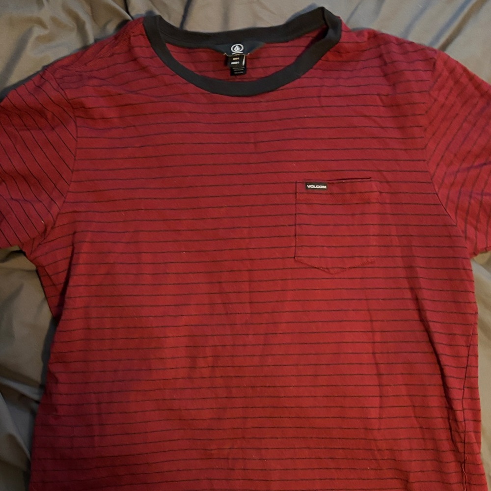 Volcom Men's Burgundy Striped Tee